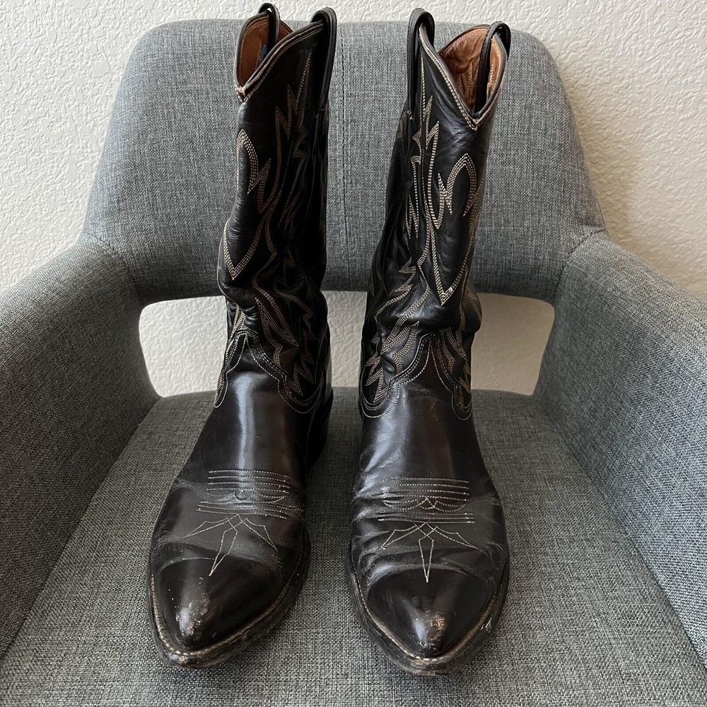 Justin Mens Western Leather Boots 2908 Size 10 D Black SB05 - Picture 3 of 8